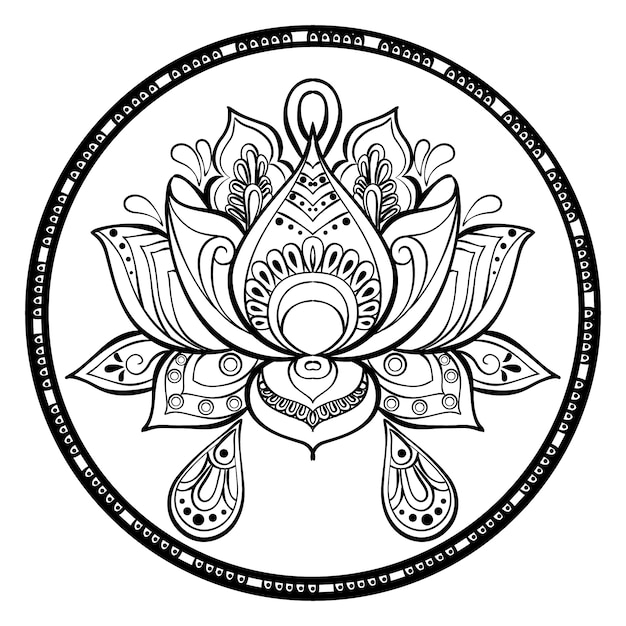 Hand drawn mandala lotus flower drawing