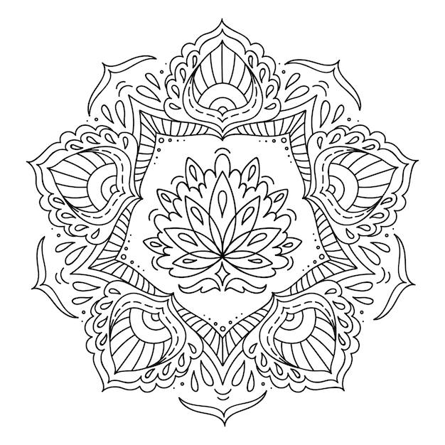 Disegno del fiore di loto mandala disegnato a mano