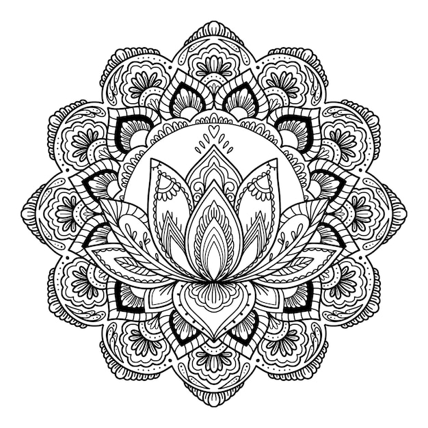 Vector hand drawn mandala lotus flower drawing