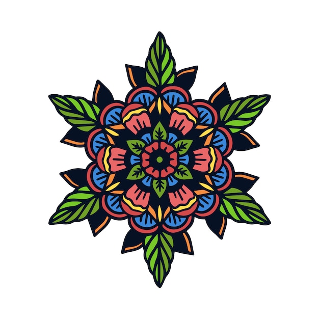 Vector hand drawn mandala old school tattoo illustration