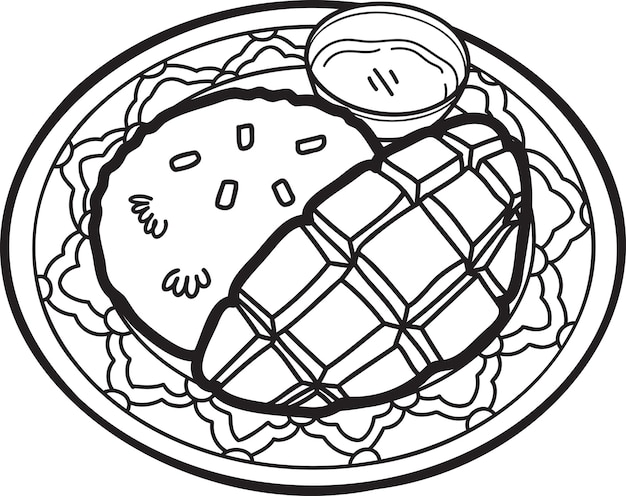 Riso appiccicoso mango disegnato a mano o illustrazione di cibo tailandese