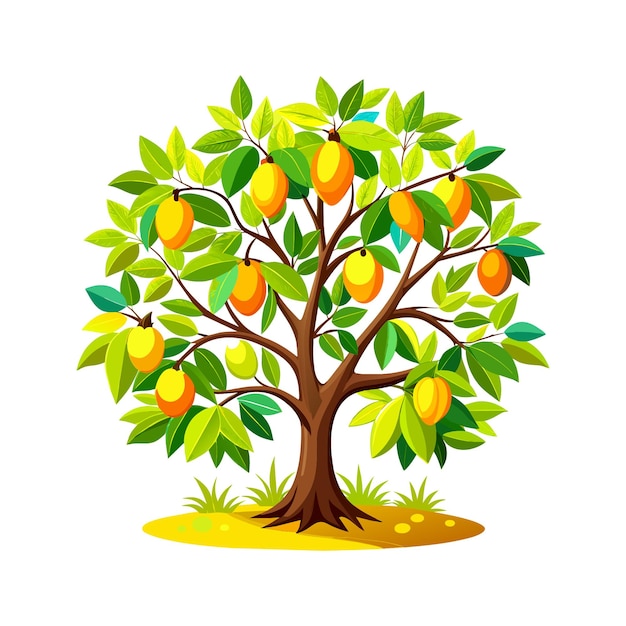 Hand drawn mango tree cartoon vector illustration