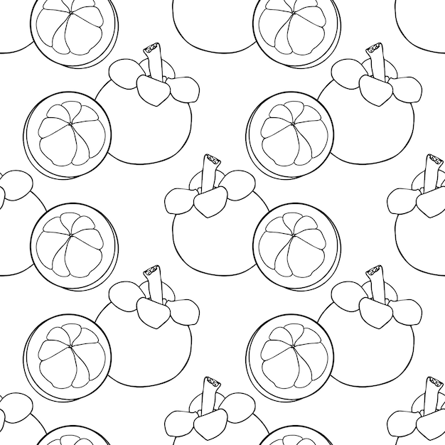 Hand drawn mangosteen tropical fruit seamless pattern. Fresh organic food. Vector illustration