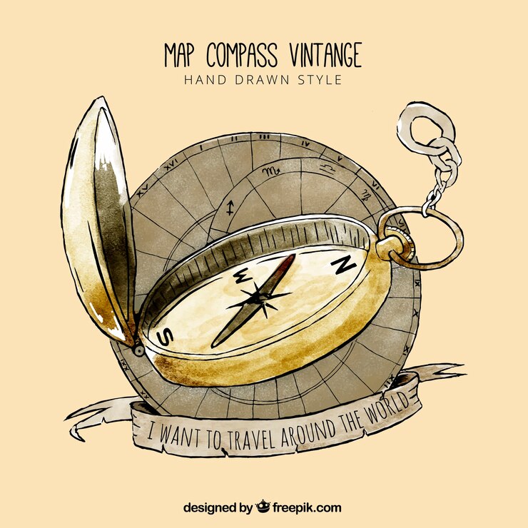 Vector hand drawn map compass with quote