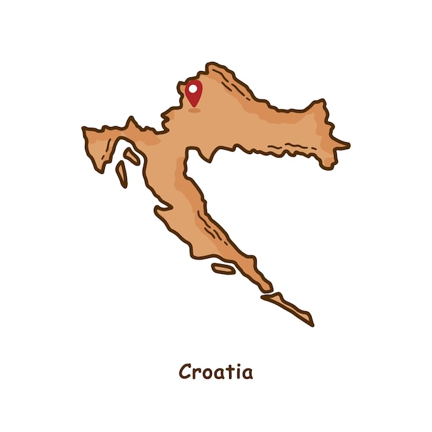 Hand Drawn Map of Croatia with Brown Color Modern Simple Line Cartoon Design