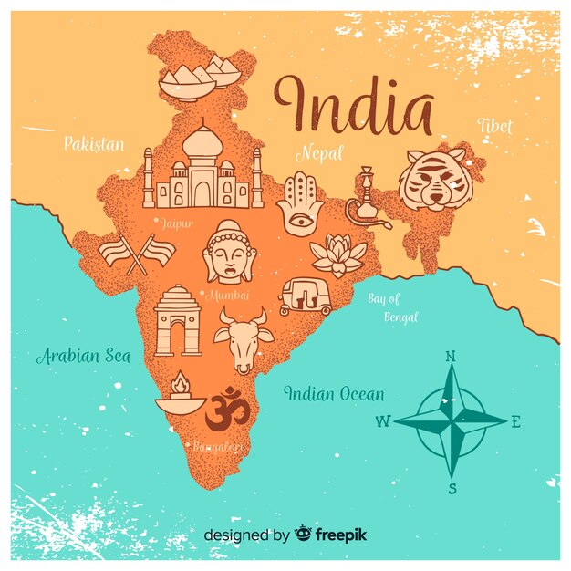 Vector hand drawn map of india