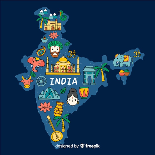 Vector hand drawn map of india