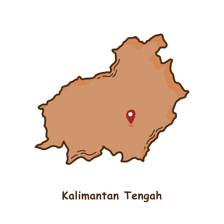 Vector hand drawn map of kalimantan tengah province indonesia modern simple line cartoon design