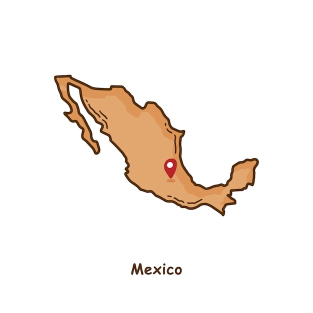 Hand Drawn Map of Mexico with Brown Color Modern Simple Line Cartoon Design