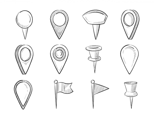 Vector hand drawn map pointers