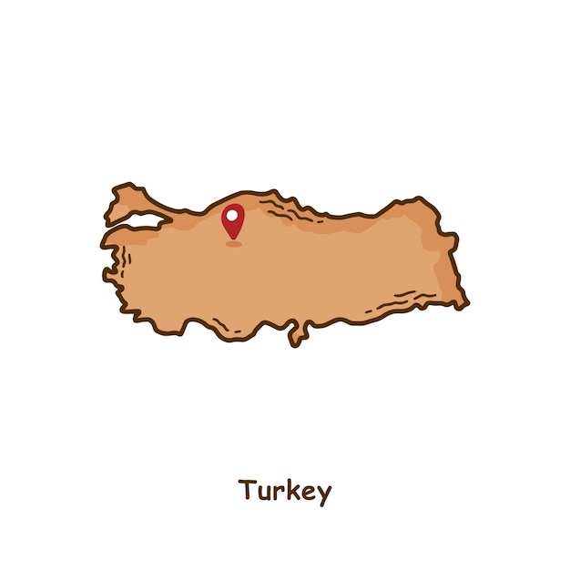Hand Drawn Map of Turkey with Brown Color Modern Simple Line Cartoon Design