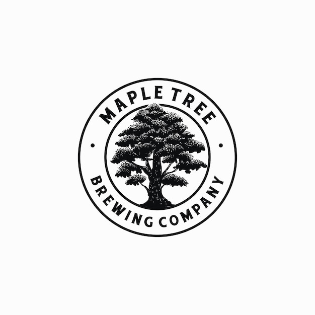 手描きのカエデの木のロゴのテンプレートプレミアムベクトル醸造会社のロゴ