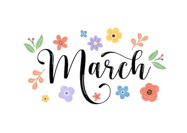 Vector hand drawn march month lettering typography for cover poster banner flyer social media template