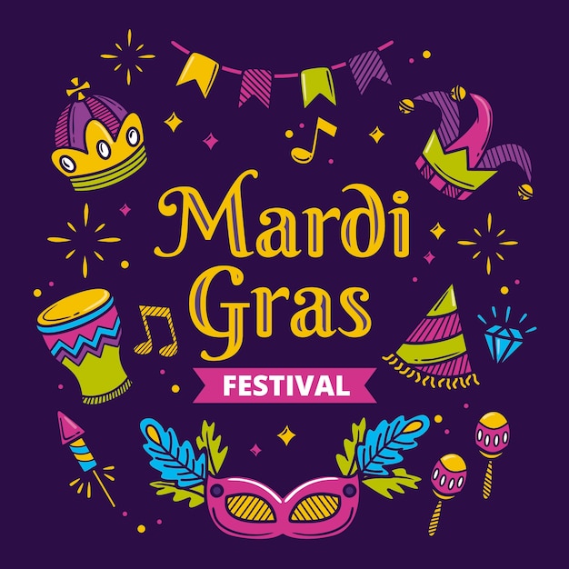 Hand drawn mardi gras illustration