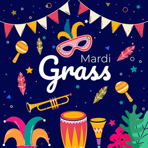 Hand drawn mardi gras illustration