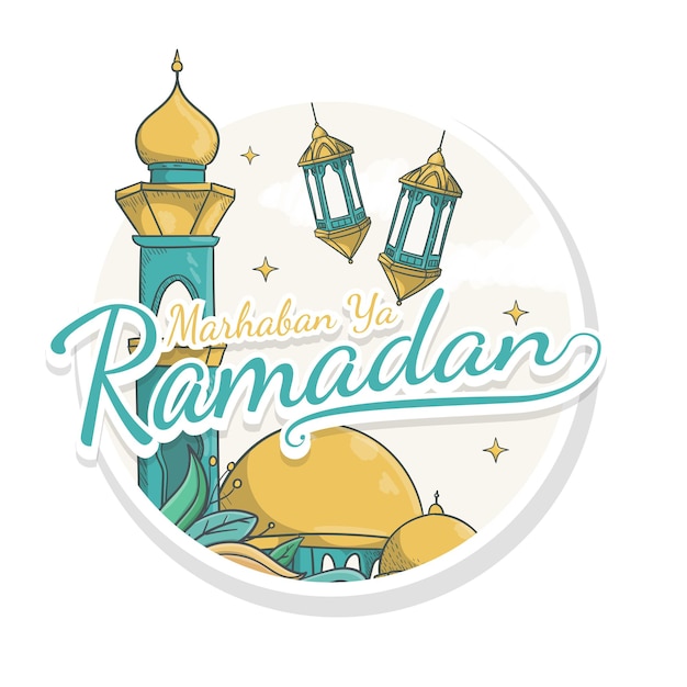 Stile adesivo marhaban ya ramadan disegnato a mano