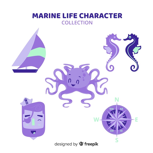 Hand drawn marine characters collection