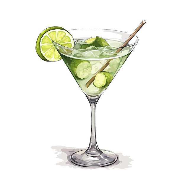 Martini cocktail disegnato a mano cartone animato vettoriale illustrazione clipart sfondo bianco