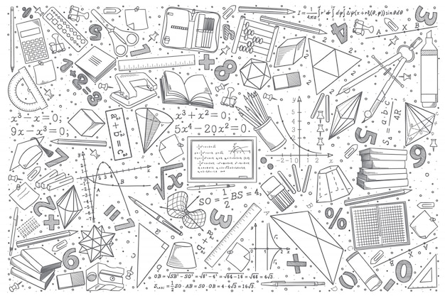 Hand drawn Mathematics doodle set