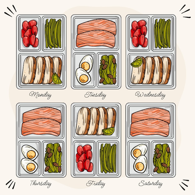 Vector hand drawn meal prep illustration