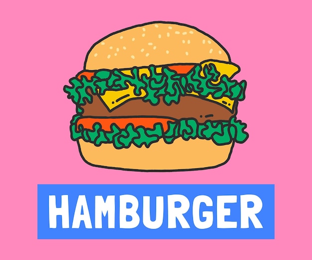 Disegno dell'illustrazione dell'hamburger della carne disegnata a mano