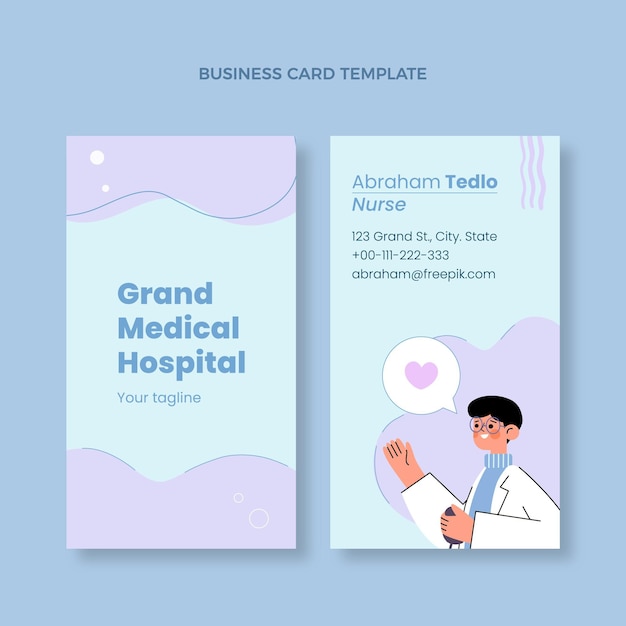 Vector hand drawn medical business card vertical