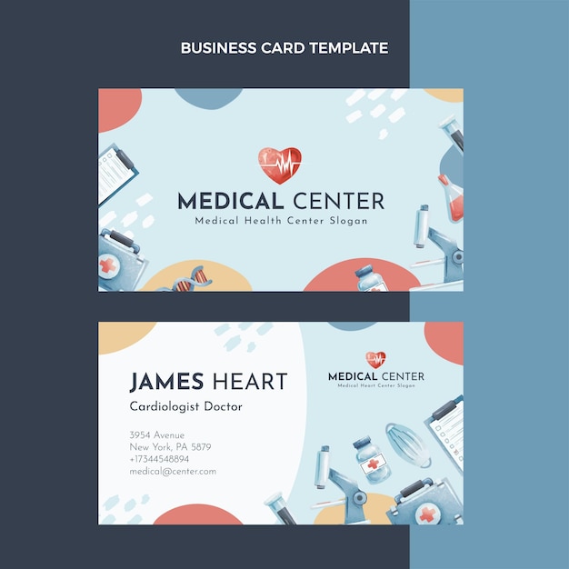 Hand drawn medical horizontal business card template