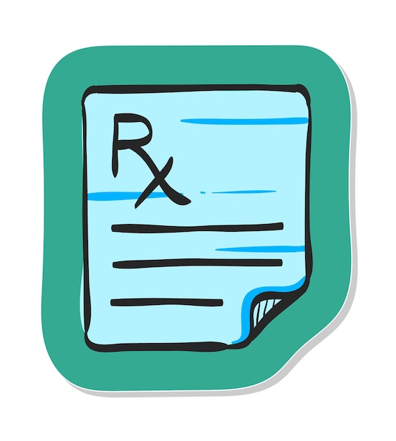 Hand drawn medical prescription icon in sticker style vector illustration