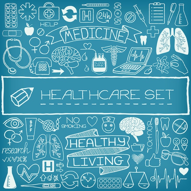 Hand drawn medical set of icons