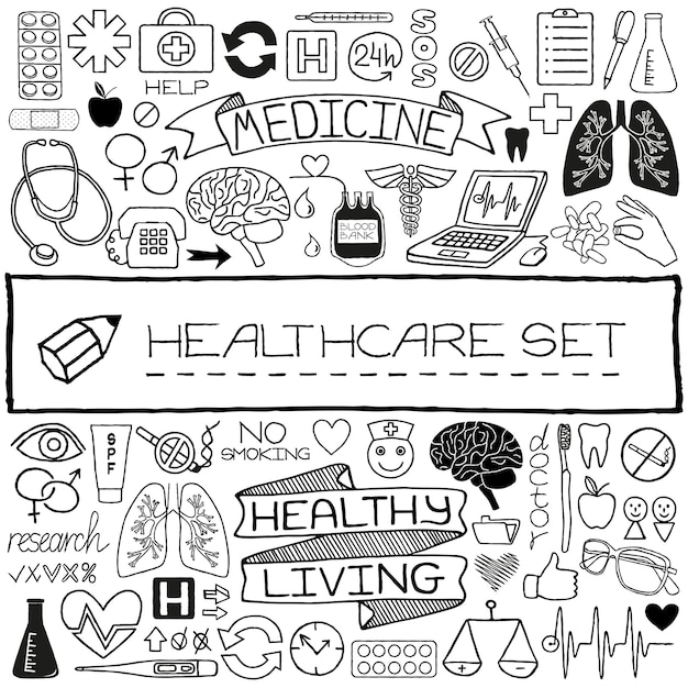Vector hand drawn medical set of icons