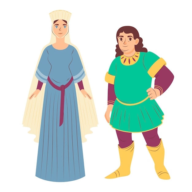 Vector hand drawn medieval characters illustration