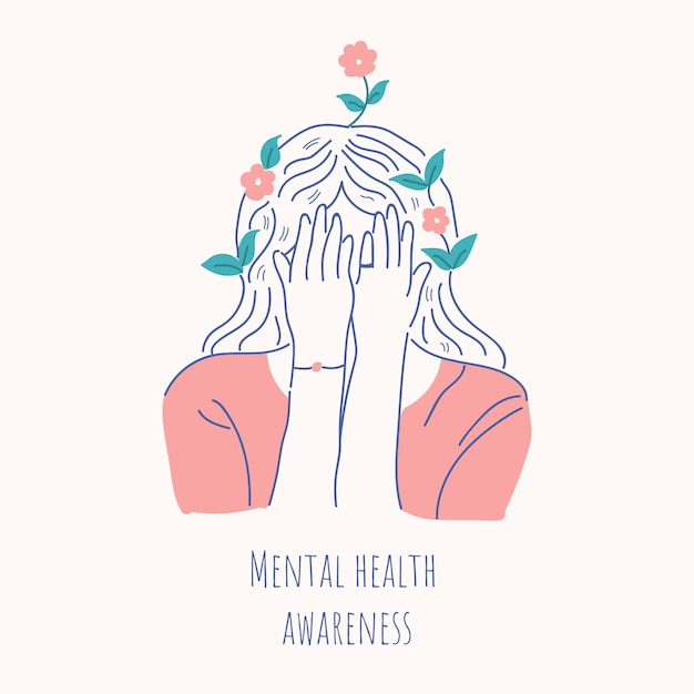 Vector hand drawn mental health awareness concept