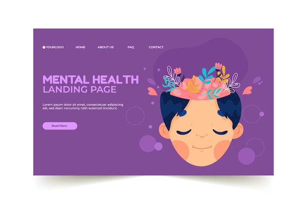 Vector hand drawn mental health landing page template