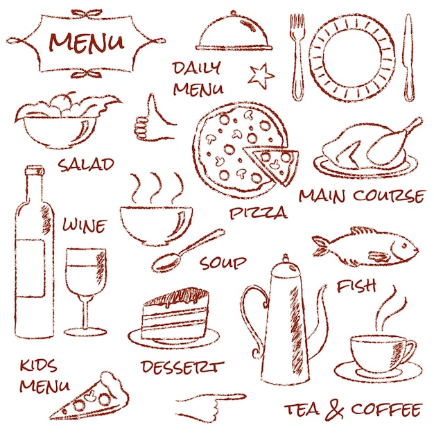 Hand drawn menu elements set