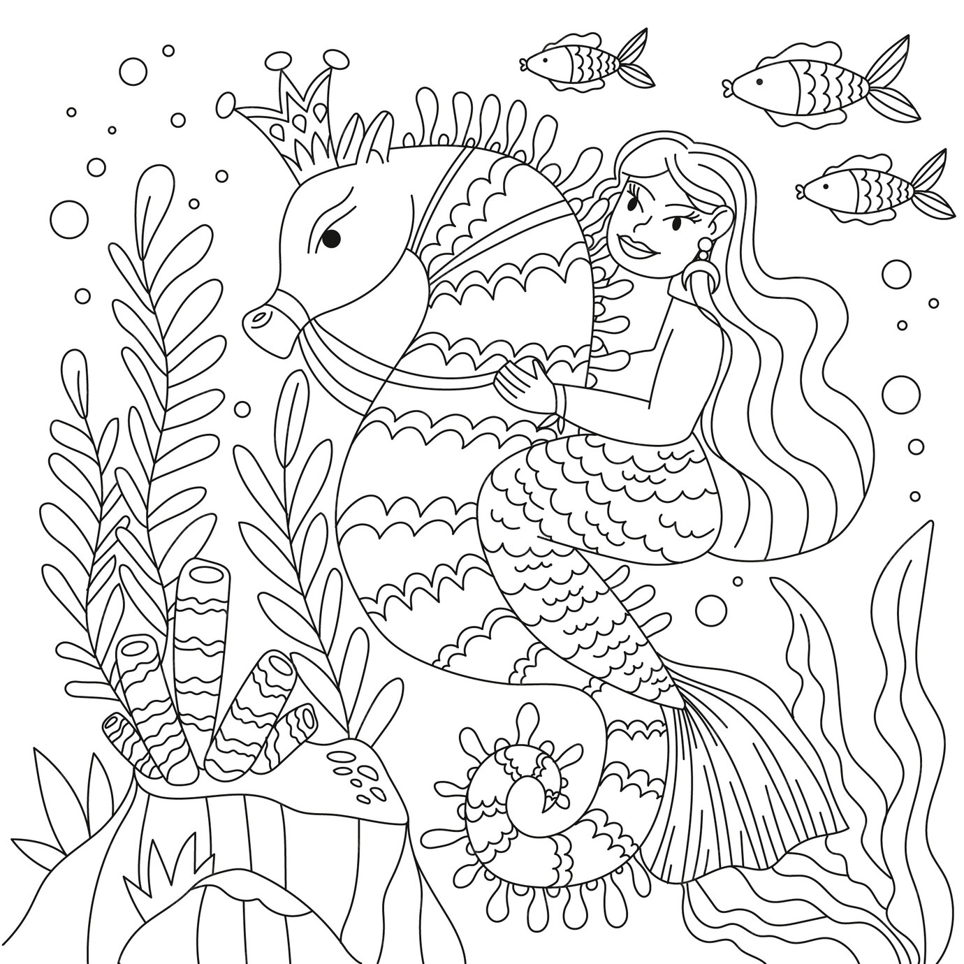 Premium Vector | Hand drawn mermaid coloring book illustration