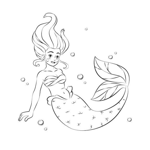 Vector hand drawn mermaid outline illustration