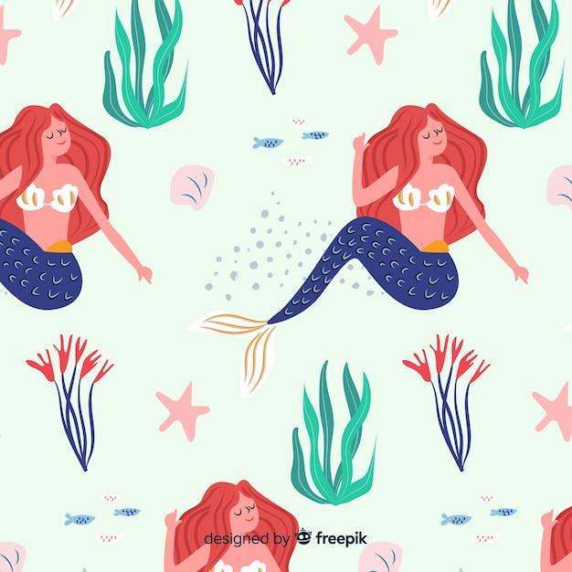 Vector hand drawn mermaid pattern