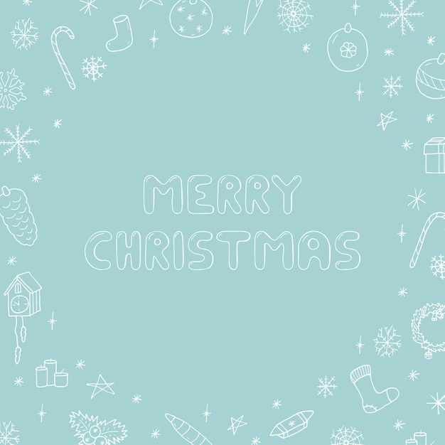 Hand drawn merry christmas frame Vector illustration in doodle style