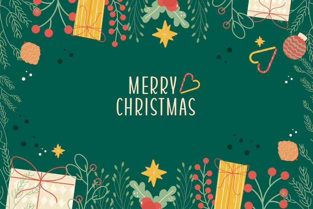 Hand drawn Merry Christmas on a green background