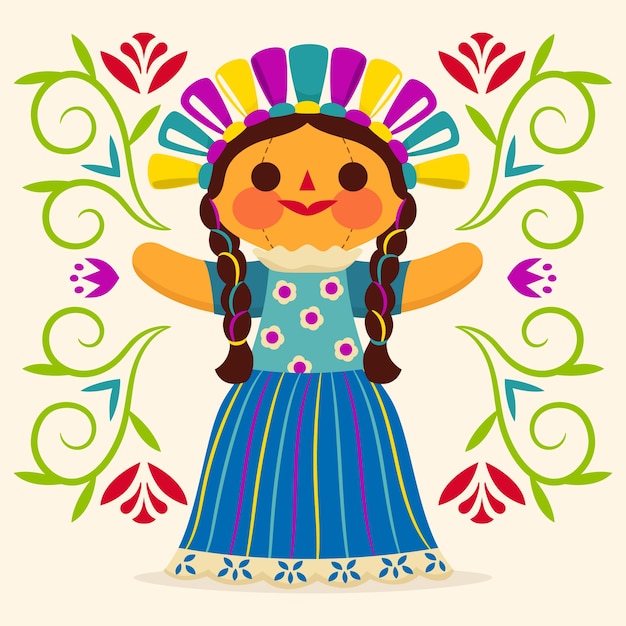 Hand drawn mexican doll illustration