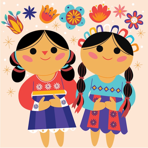 Vector hand drawn mexican doll illustration