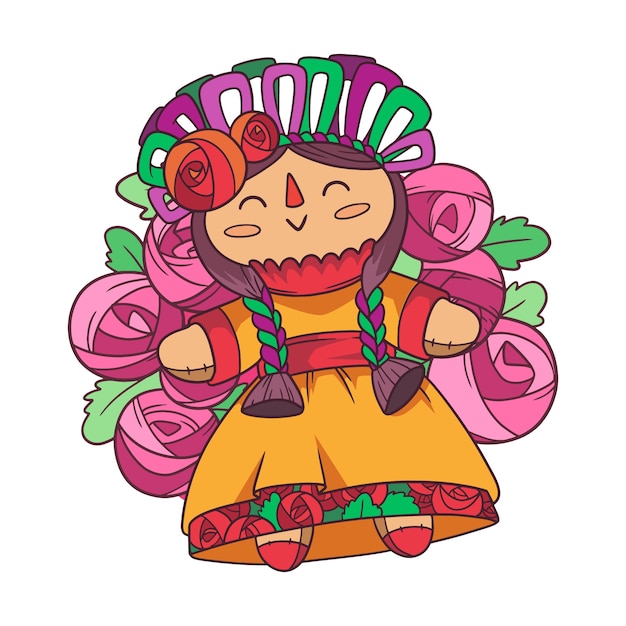 Vector hand drawn mexican doll illustration