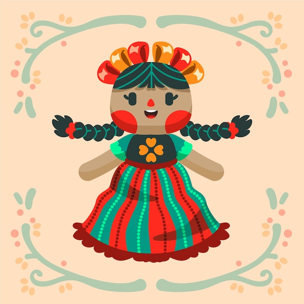 Hand drawn mexican doll illustration