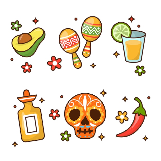 Vector hand drawn mexican element set