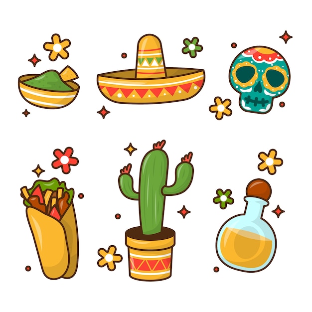 Vector hand drawn mexican element set