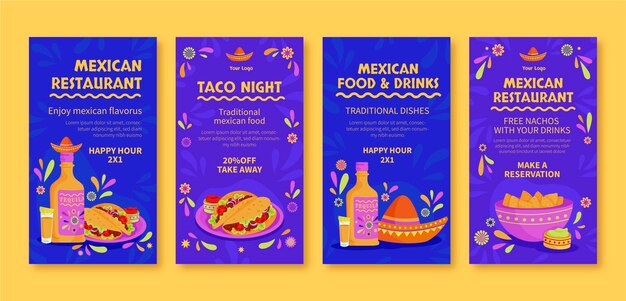 Hand drawn mexican restaurant instagram stories pack