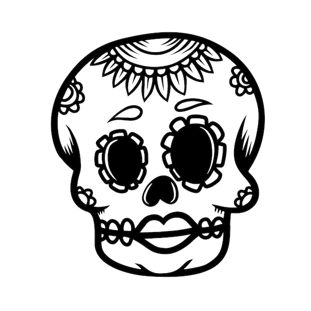 Hand drawn mexican sugar skull isolated on white background. design element for poster, card, banner, t shirt, emblem, sign. vector illustration