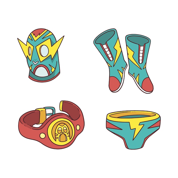 Hand drawn mexican wrestler element collection