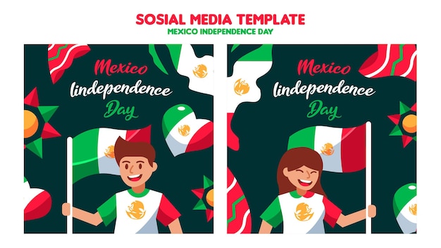 Hand drawn mexico independece day instagram posts collection