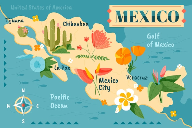 Vector hand drawn mexico map illustration